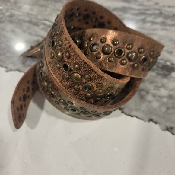 Studded Leather Belt M Brown Copper Metallic Western Boho Festival Cowgirl main image 7